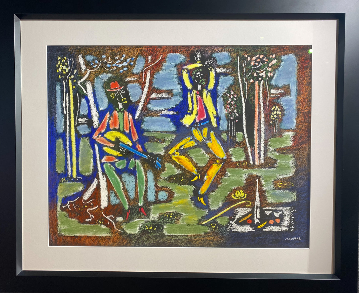 Vytautas Kasiulis | Musicians in the Meadow, ~1950 | Pastel, paper, 50x65