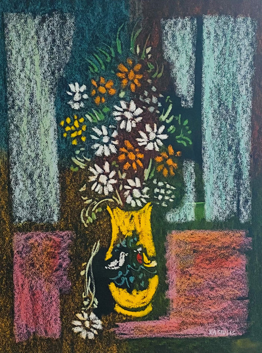 Vytautas Kasiulis | Vaza su gėlėmis | Pastelė, popierius, 65x50 (80x65)