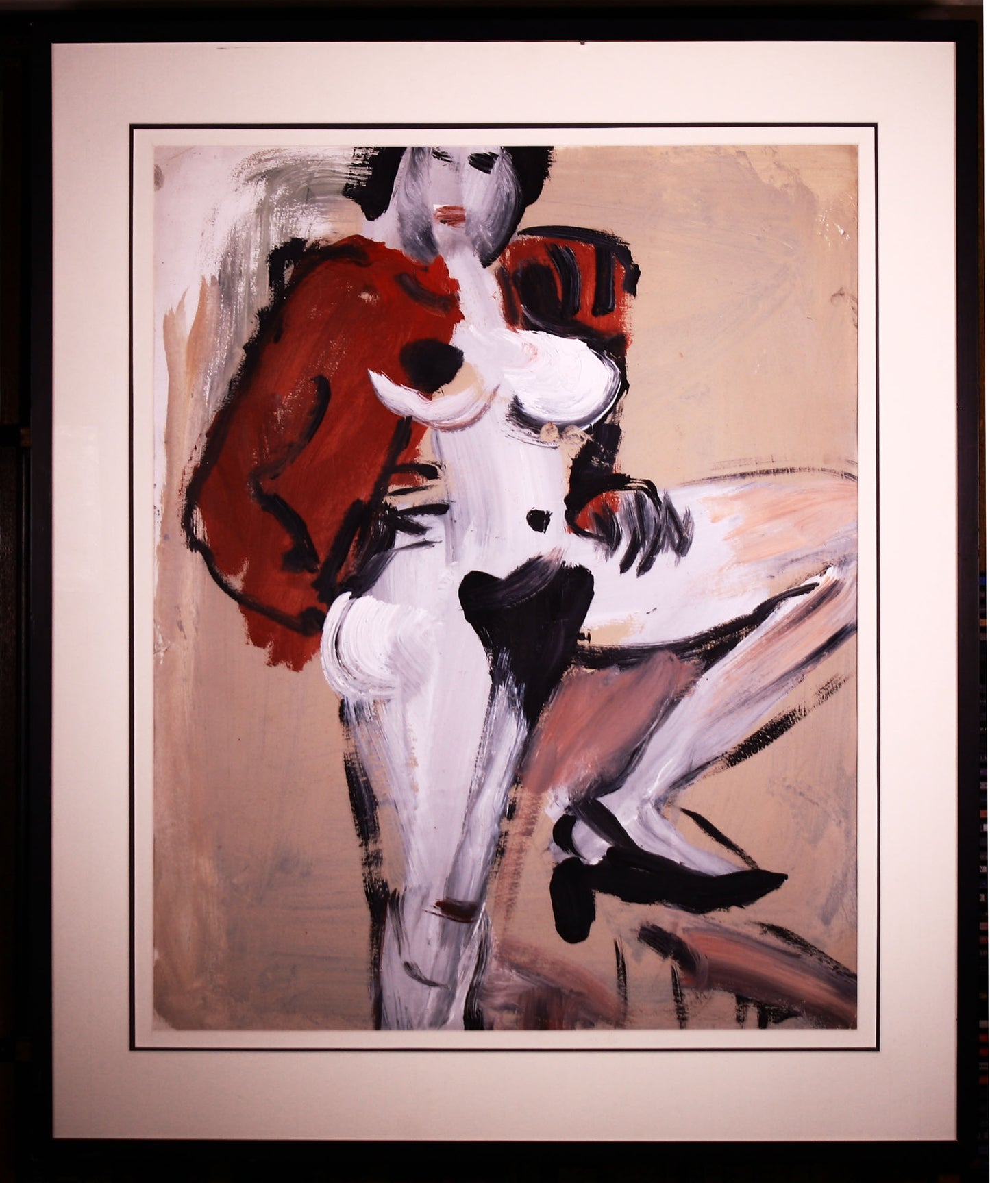 Pranas Gailius | Nue with red jacket | Acrylic on paper, 78x63 (100.5x84)