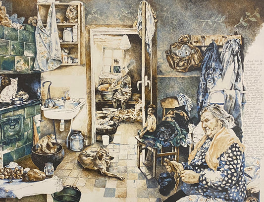 Audrius Puipa | Mano šeimininkės virtuvė, 1987 | Spalvota litografija, 39x49
