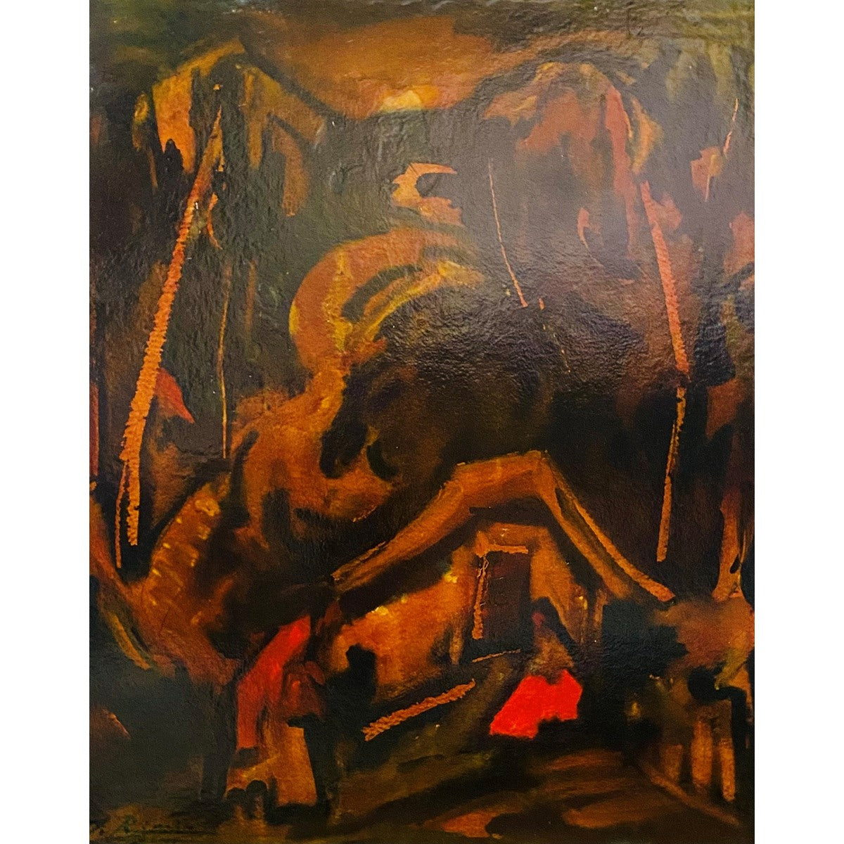 Jonas Rimša | Night Scene in Jungle | Mixed technique, cardboard, 50x40 (55x45)
