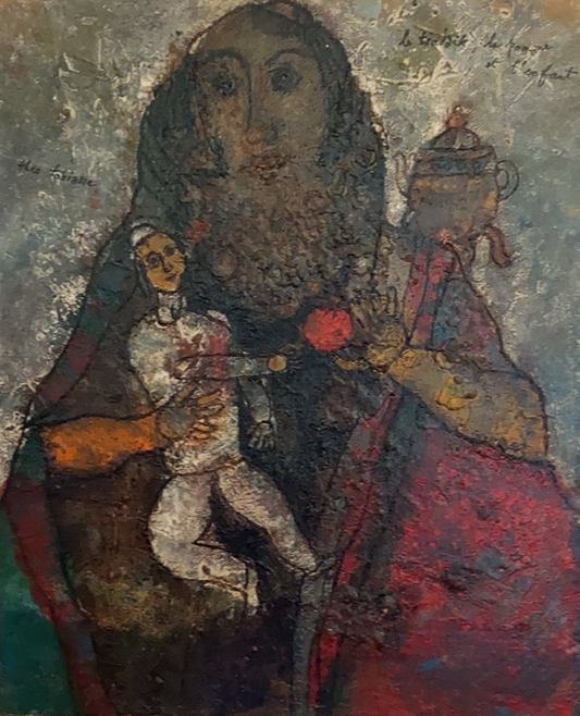 Theo Tobiasse | Le Tsaddik, La Pomme et l’Infant | Drobė, aliejus, 65x55