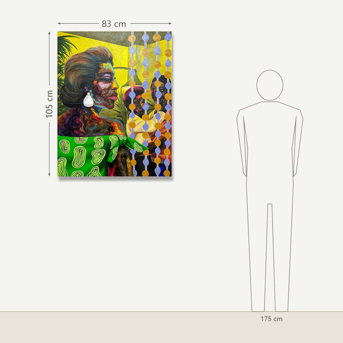 Pabi Daniel – Yet She Remains Regal in Their Presence (Diptych): dydis šalia 175 cm žmogaus