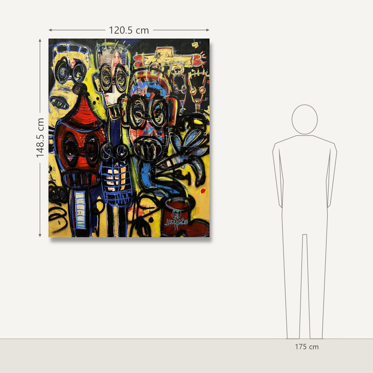 Aboudia – Untitled: dydis šalia 175 cm žmogaus