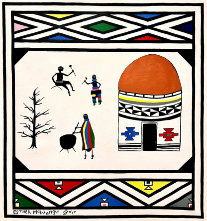 Esther Mahlangu (b. 1935, South Africa) | Ndebele Dwelling, 2010 | Acrylic on canvas, 77x72