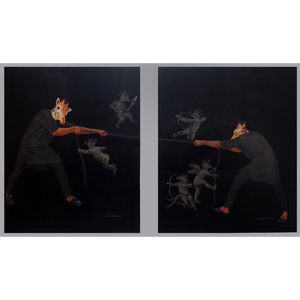 Samuel Semako Vittu | Battle of the necks I (Diptych), 2023 | Acrylic and oil on canvas, 122x102 (each artwork)