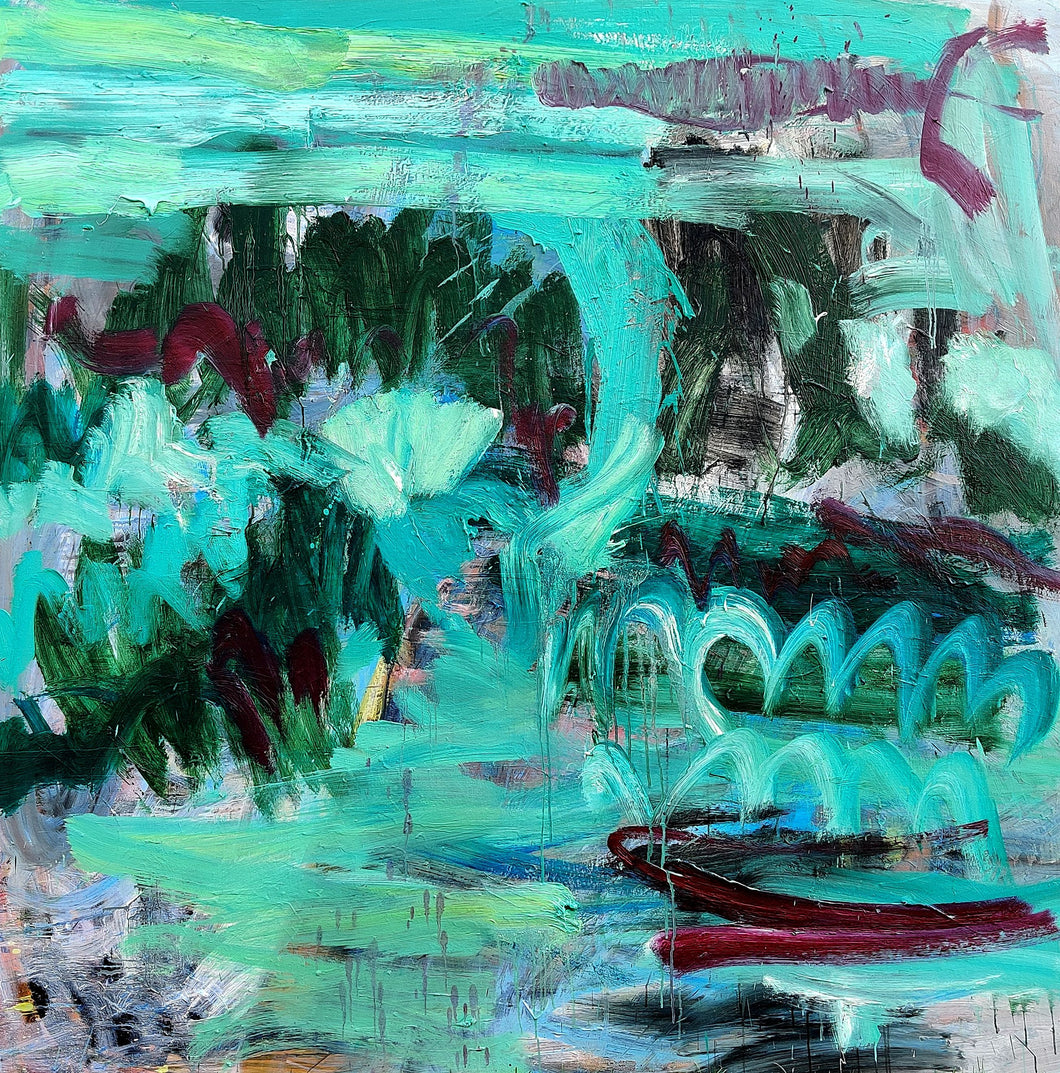 Adelė Liepa Kaunaitė<br>Pūga, vasara laive, 2023<br>Drobė, aliejus, 150x150