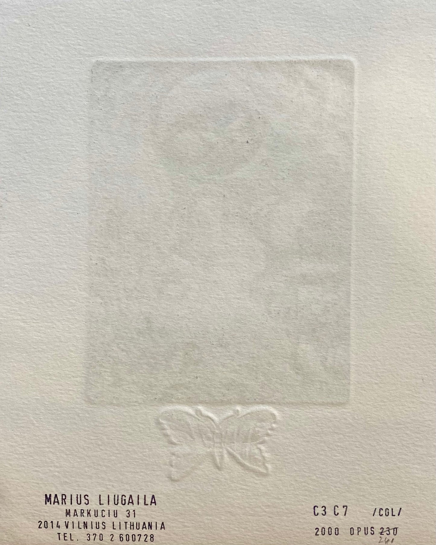 Marius Liugaila | Ekslibrisas Dr Christina Dalla Valle, 2000 | Popierius, ofortas, mecotintas, 12,2x9,5 (21x27)
