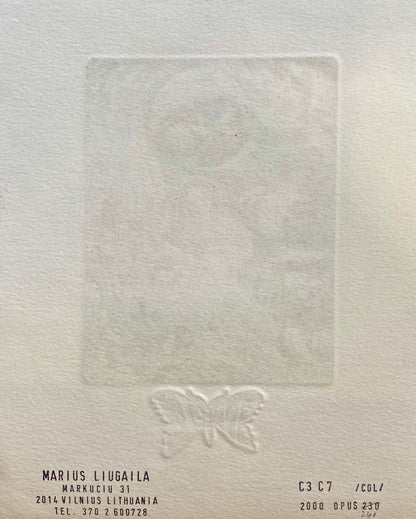 Marius Liugaila | Ekslibrisas Dr Christina Dalla Valle, 2000 | Popierius, ofortas, mecotintas, 12,2x9,5 (21x27)