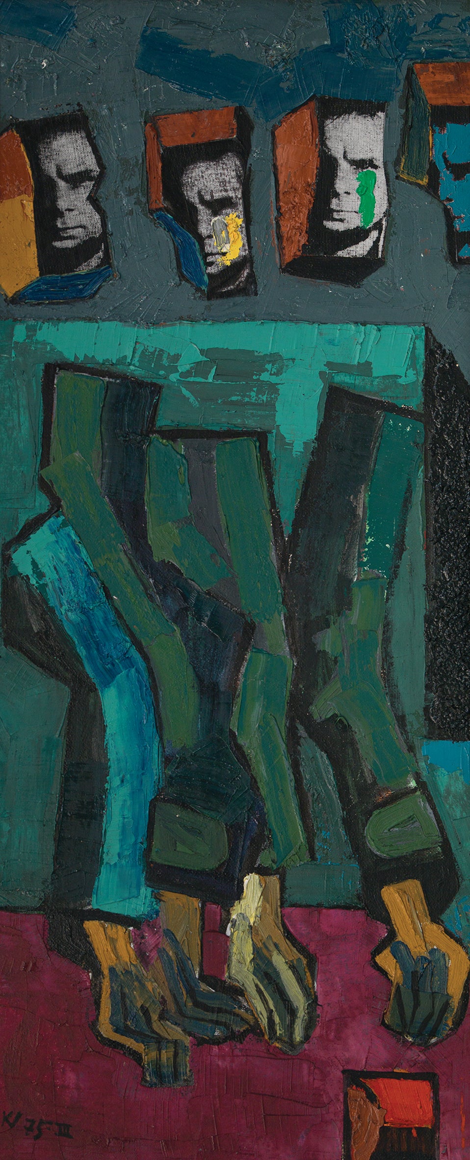 Vincas Kisarauskas | Trys su puse autoportreto, 1975 | Aliejus, kartonas, 106,5x44 (109,5x47)