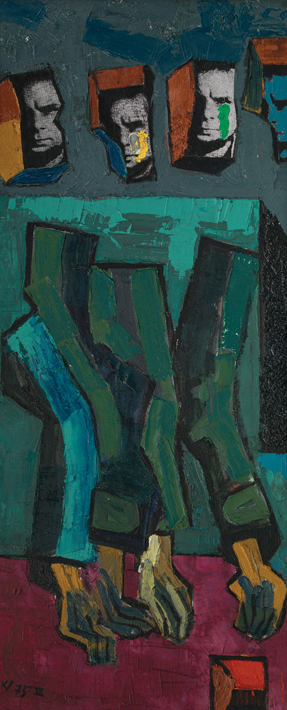 Vincas Kisarauskas | Trys su puse autoportreto, 1975 | Aliejus, kartonas, 106,5x44 (109,5x47)