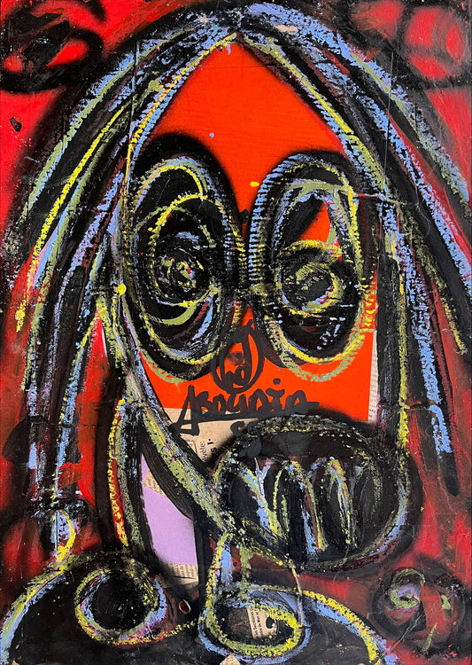 Aboudia | Be pav., 2023 | Akrilas, koliažas, kartonas, 58x41 (65,5x48,5)