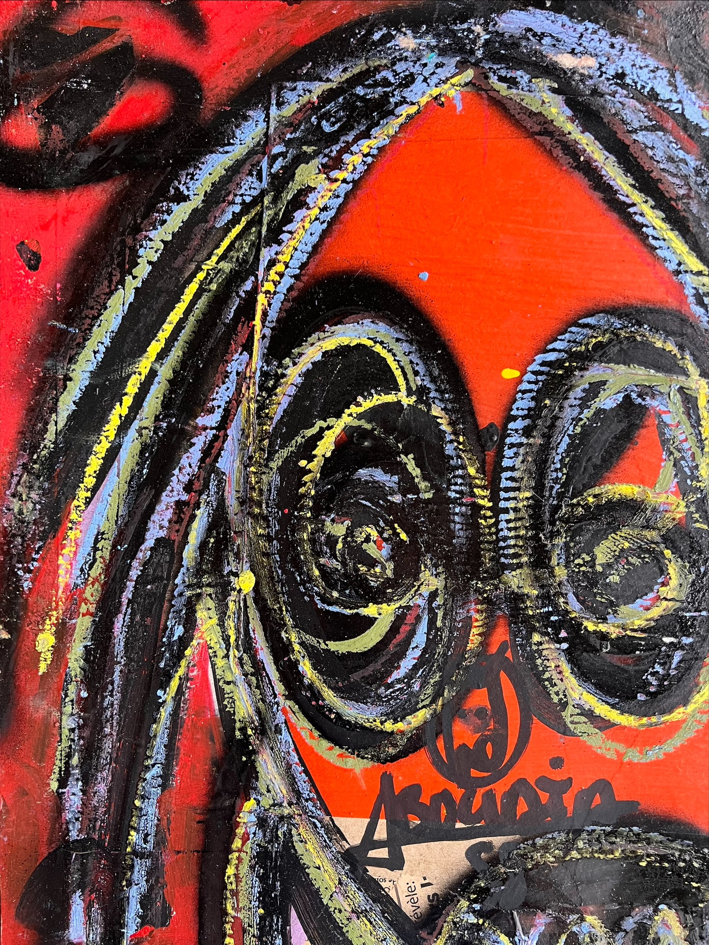 Aboudia | Be pav., 2023 | Akrilas, koliažas, kartonas, 58x41 (65,5x48,5)