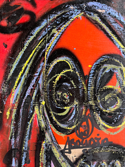 Aboudia | Be pav., 2023 | Akrilas, koliažas, kartonas, 58x41 (65,5x48,5)