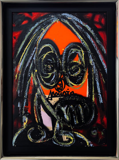 Aboudia | Be pav., 2023 | Akrilas, koliažas, kartonas, 58x41 (65,5x48,5)