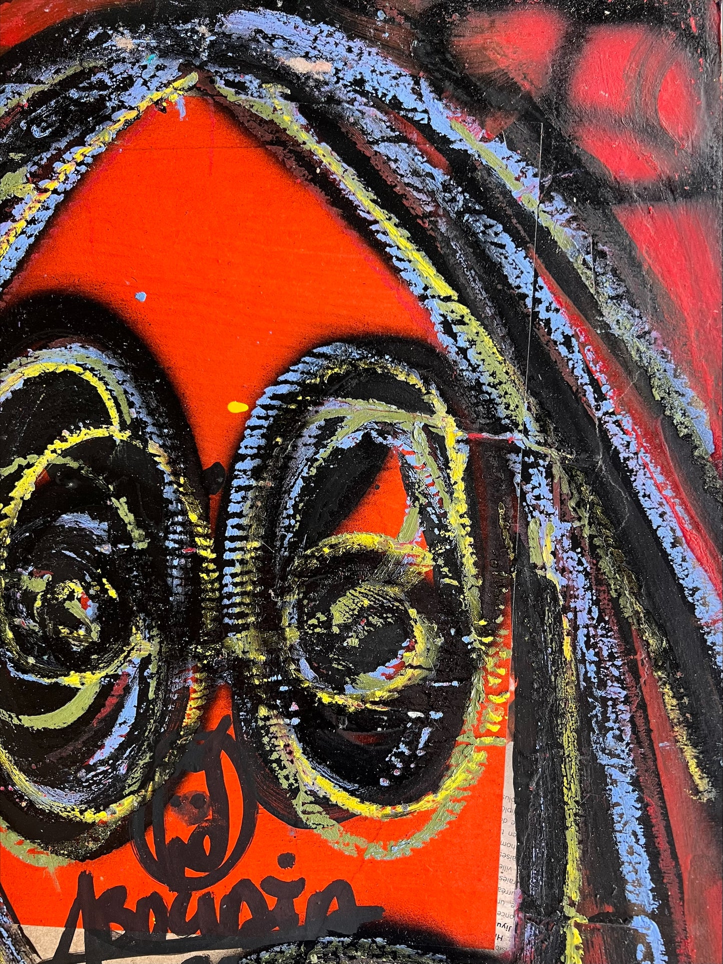 Aboudia | Be pav., 2023 | Akrilas, koliažas, kartonas, 58x41 (65,5x48,5)