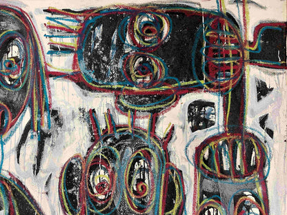 Aboudia | Spectacle Watchers, 2016 | Akrilas, aliejus, mišri technika, drobė, 110,5 x 128,5 