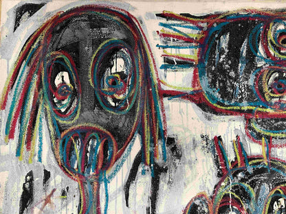 Aboudia | Spectacle Watchers, 2016 | Akrilas, aliejus, mišri technika, drobė, 110,5 x 128,5 