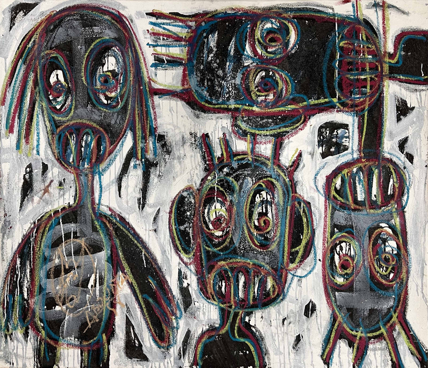 Aboudia | Spectacle Watchers, 2016 | Akrilas, aliejus, mišri technika, drobė, 110,5 x 128,5 