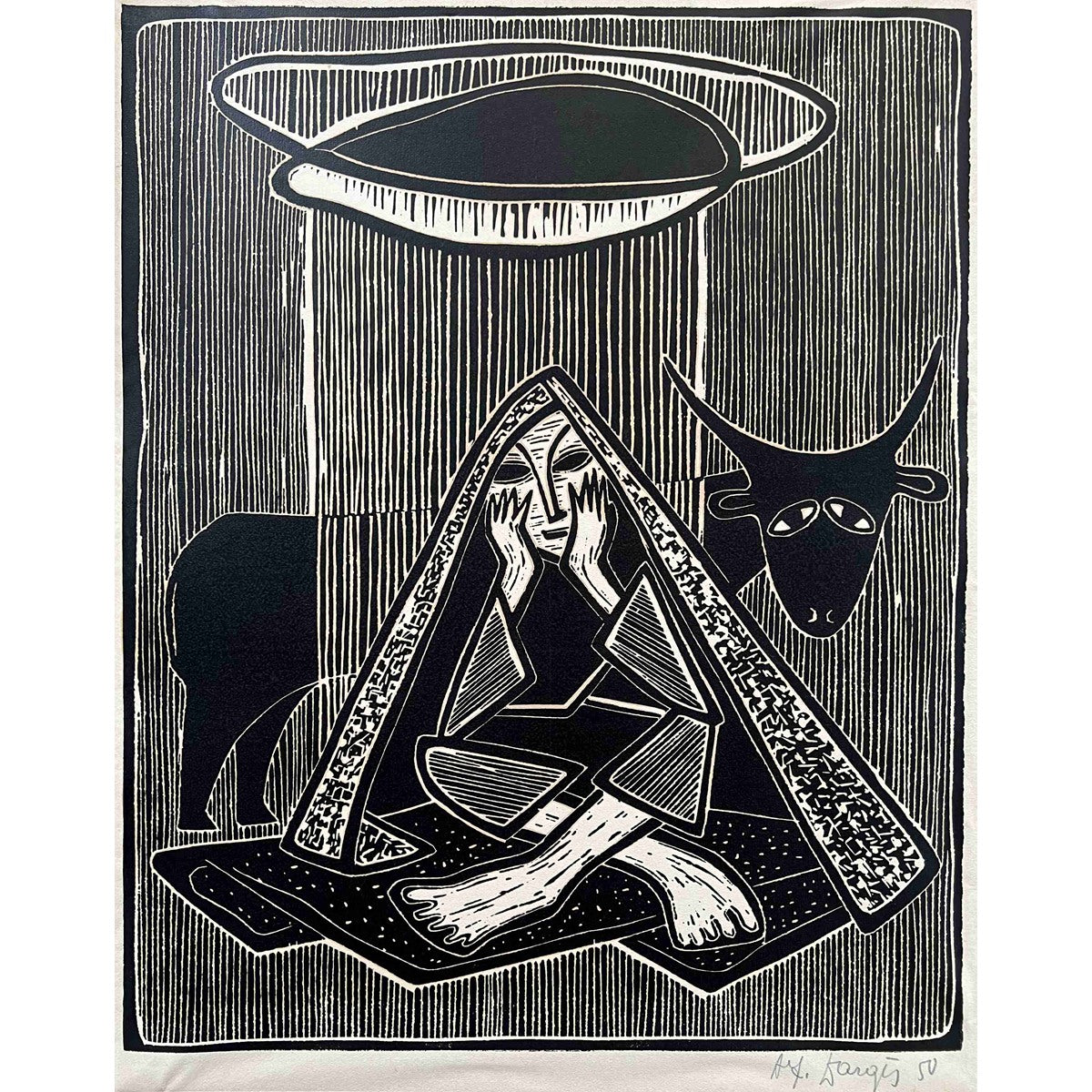 Alfonsas Dargis | Shepherd, 1950 | Woodcut, 49x40 (59x48)