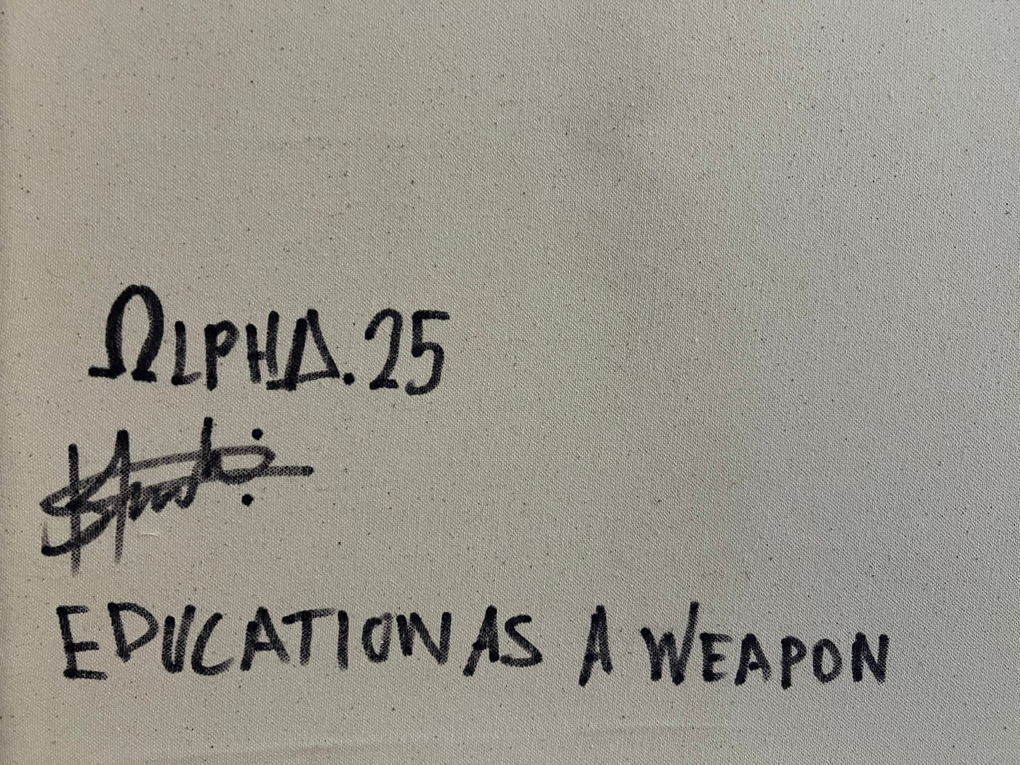 Alpha Odh | Education as a Weapon, 2025 | Acrylic on canvas, 118.5x59 (120x62)