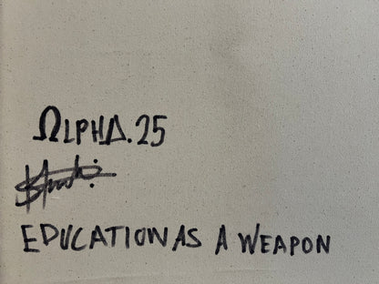 Alpha Odh | Education as a Weapon, 2025 | Acrylic on canvas, 118.5x59 (120x62)