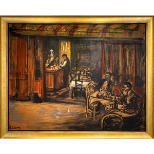 Arbit Blatas | Café in Ceret France, 1930-39 | Mixed media on cardboard, 122x155 (138x170)