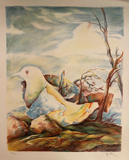 Samuel Bak | Bird with Time, ~1985 | Lithograph, 64x44,5 (84x65)
