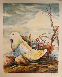 Samuel Bak<br>Bird with Time, ~1985<br>Litografija, 64x44,5 (84x65)
