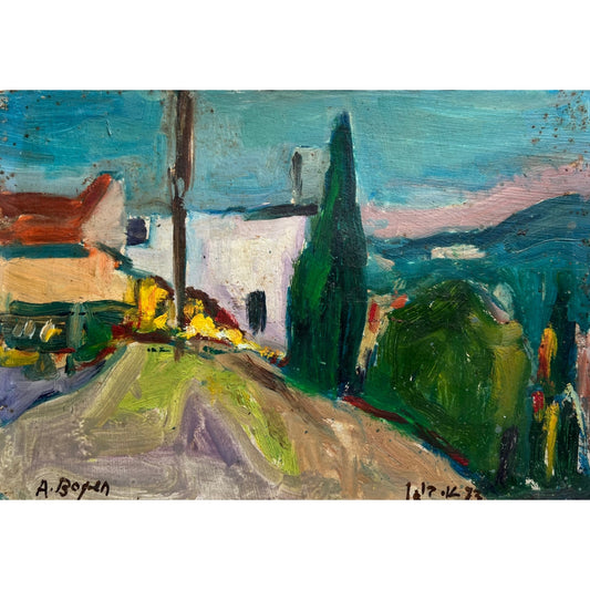 Alexander Bogen | Vaizdas iš Safedo, 1973 | Aliejus, kartonas, 17x24,5 (23x30,5)