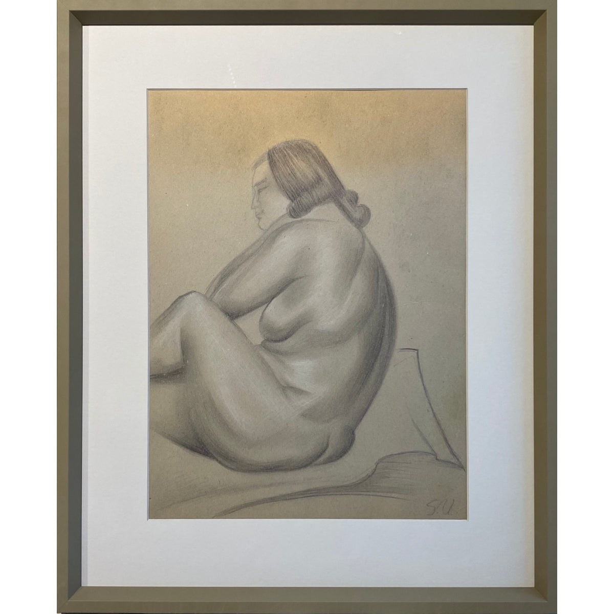 Stasys Ušinskas | Seated, 1930s | Pencil, charcoal, paper, 40x30 (55x45)