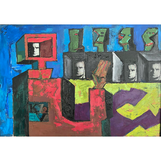 Vincas Kisarauskas | Keturi autoportretai su keturiais stebėtojais, 1972 | Aliejus, kartonas, 87x122 (89x127)