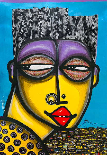 OBOU GBAIS (Ivory Coast) | Big Ovy I, 2022 | Acrylic on paper, 100x70  (102x72)