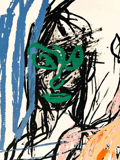 Cristina de Miguel | Two Figures in the Wind, 2022 | Spalvota šilkografija, aliejinė pastelė, popierius, 101,5x76