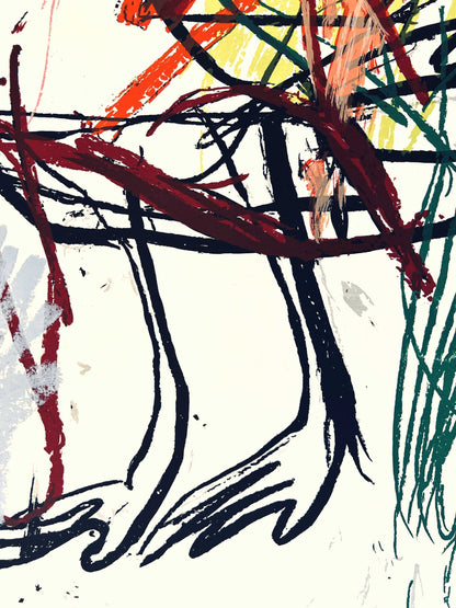 Cristina de Miguel | Two Figures in the Wind, 2022 | Spalvota šilkografija, aliejinė pastelė, popierius, 101,5x76