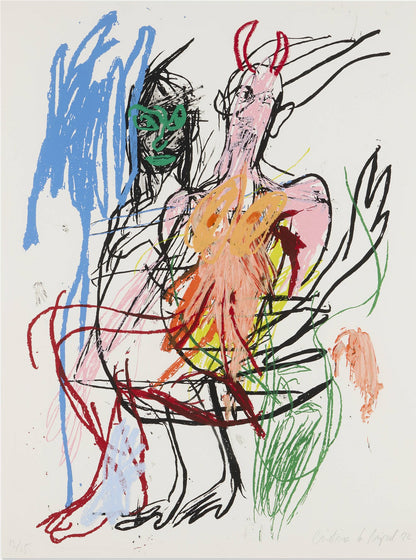 Cristina de Miguel | Two Figures in the Wind, 2022 | Spalvota šilkografija, aliejinė pastelė, popierius, 101,5x76