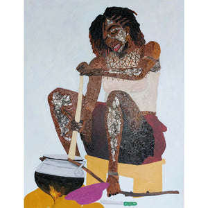 Oscar Quarshie Nelson (Ghana) | Where I'm From (Dinnertime), 2022 | Oil, acrylic, thread, canvas, 147x119 (150x124)