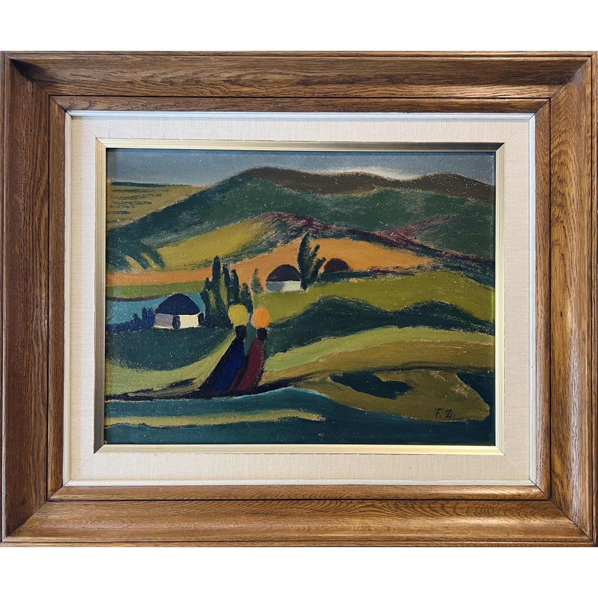 Pranas Domšaitis | Two figures in a Karoo landscape | Oil, cardboard, 32x42 (49x59)