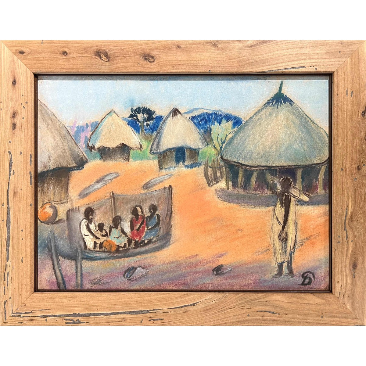 Pranas Domšaitis | Huts and Figures in a Landscape | Pastel, paper, 32,5x44 (43x54,5)