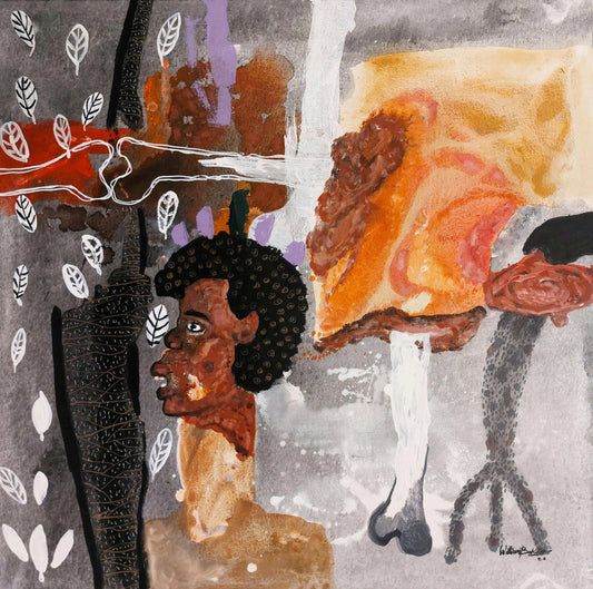 William Bakaïmo (b. 1988, Cameroon) | En chère et en os-2, 2021 | Mixed media, canvas, 80×80