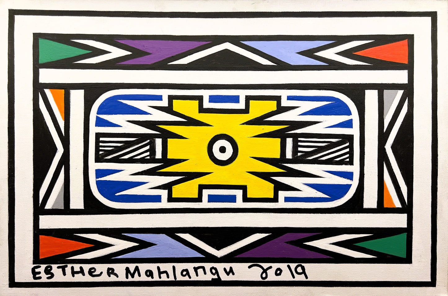 Esther Mahlangu (g. 1935, PAR) | Ndebele Pattern, 2019 | Akrilas, drobė, 30x45