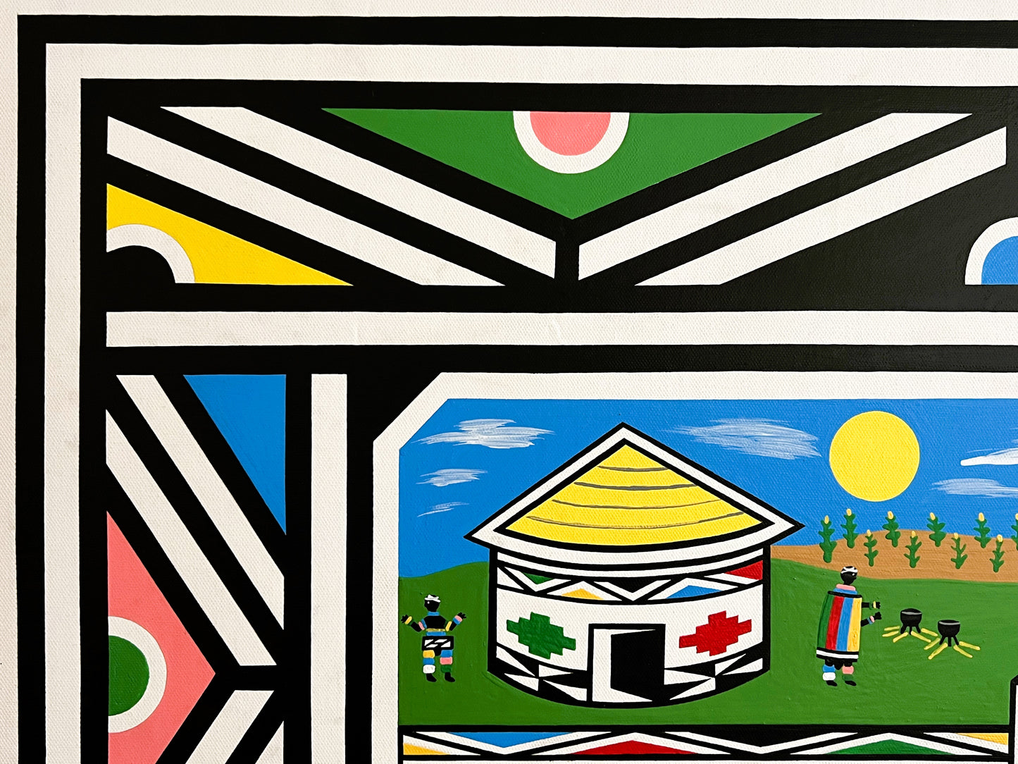 Esther Mahlangu (b. 1935, South Africa) | Ndebele Dwellings, 2015 | Acrylic on canvas, 65x95 (71x101)