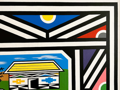 Esther Mahlangu (b. 1935, South Africa) | Ndebele Dwellings, 2015 | Acrylic on canvas, 65x95 (71x101)