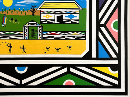 Esther Mahlangu (b. 1935, South Africa) | Ndebele Dwellings, 2015 | Acrylic on canvas, 65x95 (71x101)