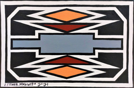 Esther Mahlangu (g. 1935, PAR) | Ndebele Pattern, 2021 | Akrilas, drobė, 32 x 48 (37x53)