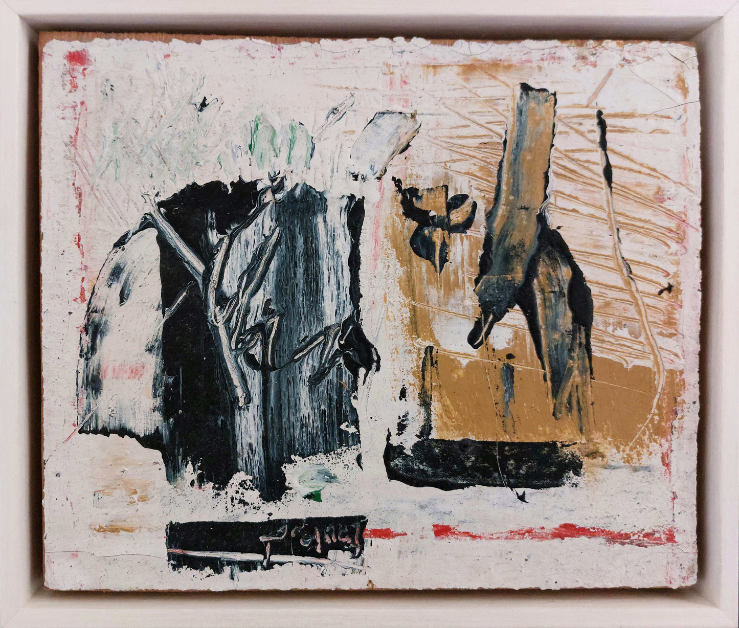 Pranas Gailius | Abstraction | Oil, paper on wood, 22x25,5 (24,5x28,5)