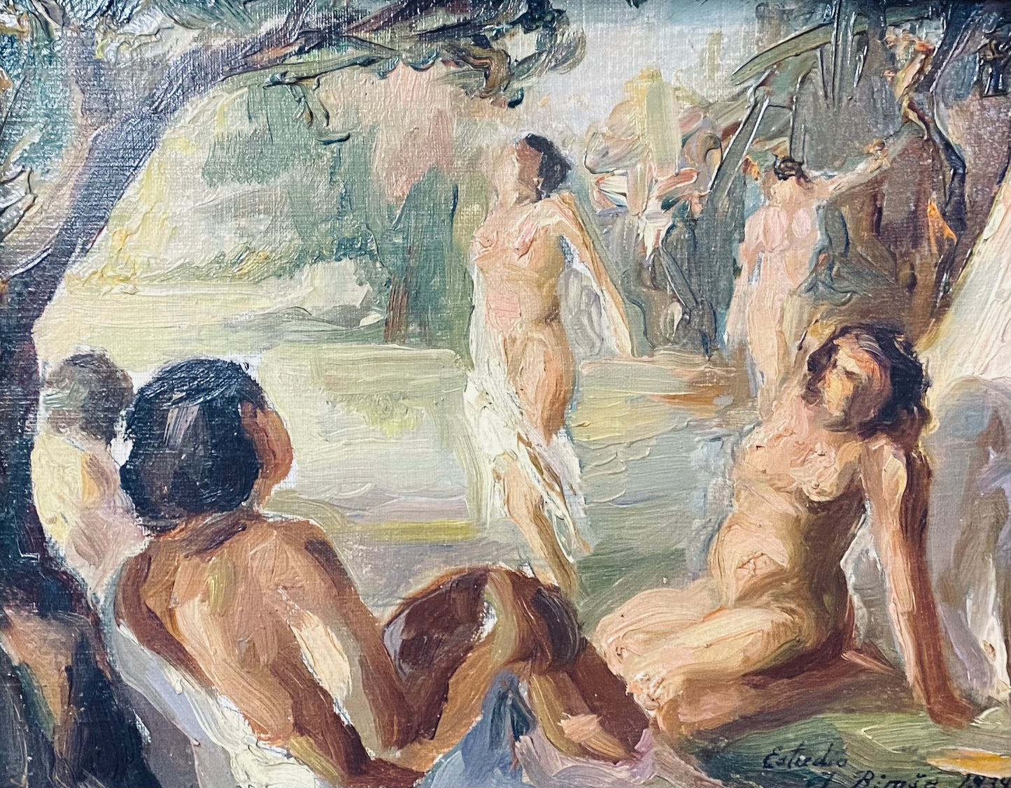 Jonas Rimša | Bathers, 1934 | Oil on cardboard, 24x30 (34x40)