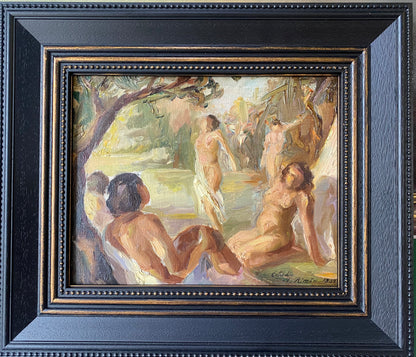 Jonas Rimša | Bathers, 1934 | Oil on cardboard, 24x30 (34x40)