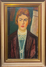 Load image into Gallery viewer, Pranas Domšaitis&lt;br&gt;Portrait of Marié van Heerden, a. 1960&lt;br&gt;Aliejus, kartonas, 59x35 (74x50)