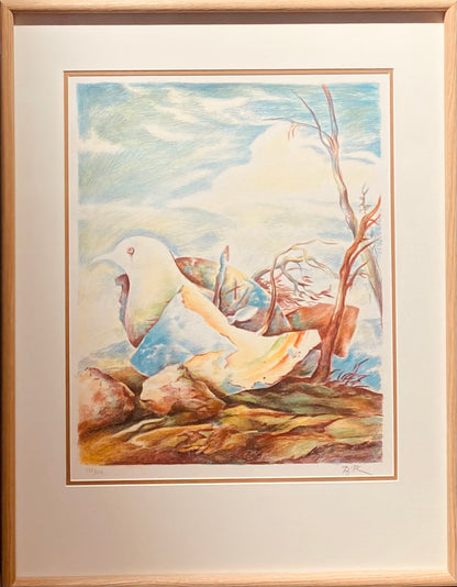 Samuel Bak | Bird with Time, ~1985 | Litografija, 64x44,5 (84x65)